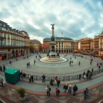 Vue panoramique de la Place Bellecour avec sa statue emblématique.