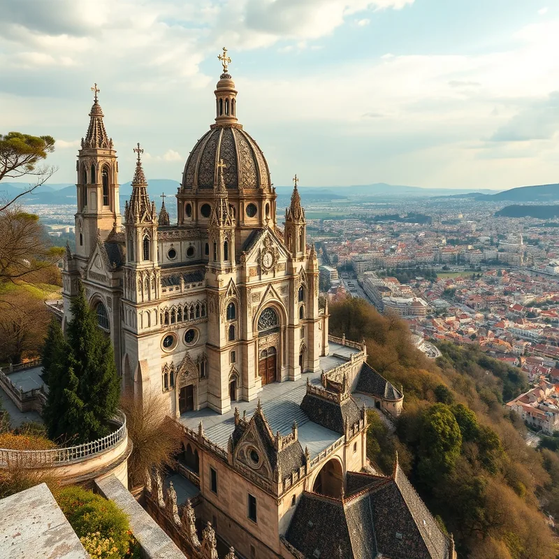 Vue de la Basilique de Fourvière sur Lyon, mettant en valeur son architecture.