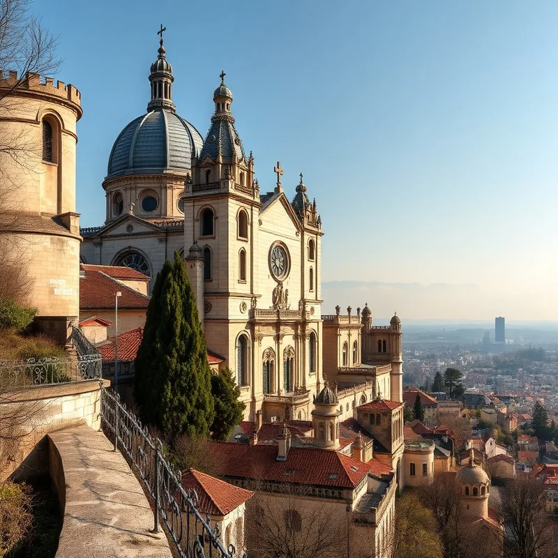 Vue panoramique de la basilique de Fourvière sur Lyon.