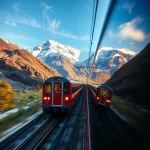 Un train moderne traversant les Alpes, symbole de rapidité et de confort.