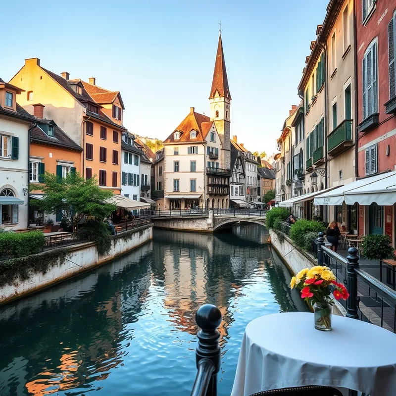 Vue pittoresque des canaux d'Annecy et des bâtiments historiques.